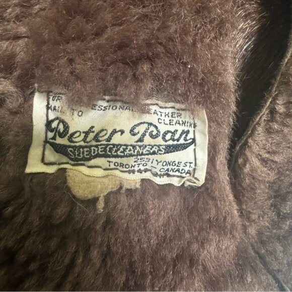 Peter Pan Canada Vintage 90s Shearling Leather Fur Short Coat Jacket Brown Warm - Picture 12 of 16